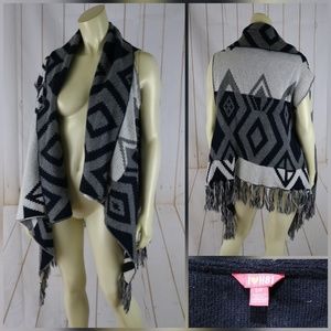 I Love H81 Vest Sweater S Acrylic Wool Fringe Open